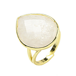 Moonstone Teardrop Natural Moonstone Open Cuff Rings, Golden Plated Brass Ring for Unisex, Inner Diameter: Adjustable