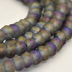 Purple Full Rainbow Plated Faceted Rondelle Glass Beads Strands, Frosted, Purple, 3x2mm, Hole: 1mm, about 150pcs/strand, 14.5 inch