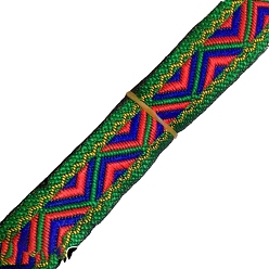 Green 7M Ethnic Style Polyester Jacquard Triangle Ribbon, Green, 3/4 inch(20mm), about 7.66 Yards(7m)/Roll