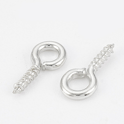 Platinum Iron Screw Eye Pin Peg Bails, For Half Drilled Beads, Nickel Free, Platinum, 8~8.5x4x1mm, Hole: 2mm