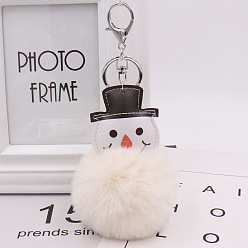 Beige Fur Christmas Snowman Bag Keychain PU Leather Imitation Rex Rabbit Plush Keychain Gift