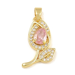 Pink Латунные микро проложить кубического циркония подвески, , долговечный, стойки покрытие, без свинца и без кадмия, золотые, розовые, 20.5x12x4.5 мм, отверстие : 5x2.5 мм