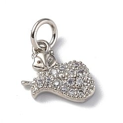 Platinum Brass Micro Pave Cubic Zirconia Charms, with Jump Ring, Fox Charms, Platinum, 10x10.5x2.5mm, Hole: 3mm