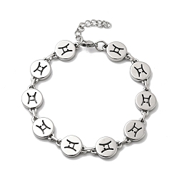 Близнецы 12 созвездия 304 браслеты-цепочки из нержавеющей стали для женщин, плоско-круглые, цвет нержавеющей стали, Близнецы, 8-3/8 дюйм (21.4 см)