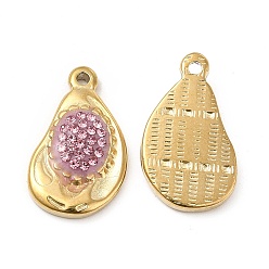 Rose Rhinestone Pendants, with Real 18K Gold Plated 201 Stainless Steel Findings, Twist Teardrop Charms, Rose, 22x13x3.5mm, Hole: 1.4mm