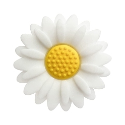 White Flower Food Grade Eco-Friendly Silicone Focal Beads, Silicone Teething Beads, White, 20x20mm