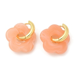 Легкий Лосось Серьги-кольца из латуни и смолы для женщин, долговечный, стойки покрытие, без свинца и без кадмия, реальный 18 k позолоченный, светлый померанцевый, 32.5x26.5 мм