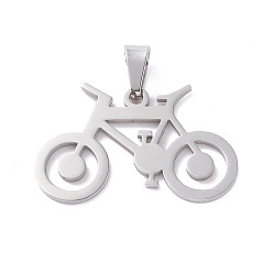 Stainless Steel Color Boy Jewelry Original Color 201 Stainless Steel Bicycle Bike Pendants, Stainless Steel Color, 25x38.5x1.5mm, Hole: 4x9mm