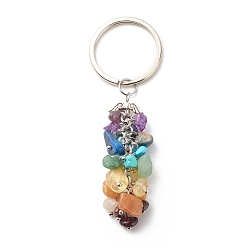 Mixed Stone Natural & Synthetic Gemstone Beaded Keychain, with Brass, Iron, 304 Stainless Steel & Alloy Findings, Wings, 9.3cm
