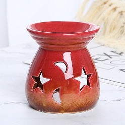 Red Ceramic Incense Holders, Home Office Teahouse Zen Buddhist Supplies, Vase with Star Moon Pattern, Red, 75x83mm