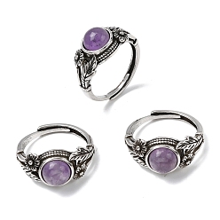 Аметист Природные палец кольца аметист, с латунной фурнитурой , античное серебро, 11 мм, внутренний диаметр: 18~19 мм