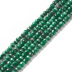 Malachite Natural Malachite Beads Strands, Faceted, Round, 3mm, Hole: 0.5mm, about 132pcs/strand, 15.35 inch(39cm)