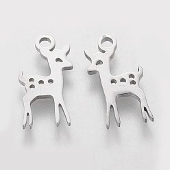 Stainless Steel Color 201 Stainless Steel Pendants, Laser Cut, Deer, Stainless Steel Color, 15.5x8x1.2mm, Hole: 1.5mm