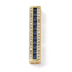 Marine Blue Rack Plating Brass Pave Cubic Zirconia Connector Charms, Rectangle Links, Real 18K Gold Plated, Long-Lasting Plated, Lead Free & Cadmium Free, Marine Blue, 25.5x5x5mm, Hole: 1.5mm