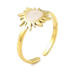 Настоящее золото 18K 304 эмалированные открытые манжеты из нержавеющей стали для женщин, ионное покрытие (ip), солнце, реальный 18 k позолоченный, 11.5 мм