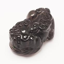 Obsidian Carved Natural Obsidian Pendants, Pi Xiu, 37x27x15mm, Hole: 1.5mm