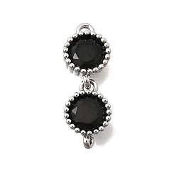 Черный Шармы-соединители из латуни с паве из кубического циркония, двойные плоские круглые звенья, платина, чёрные, 16x6x3 мм, отверстие : 0.9 мм