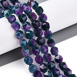 Violet Bleu Teints naturels blanches perles de jade brins, deux tons, facette, étoiles coupées perles rondes, bleu violet, 7~8x6~7.5x6~7.5mm, Trou: 1mm, Environ 48~49 pcs/chapelet, 14.17~15.35'' (36~39 cm)