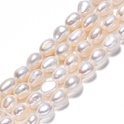 Creamy White Natural Cultured Freshwater Pearl Beads Strands, Two Sides Polished, Creamy White, 8~9x7~8x5~7mm, Hole: 0.7mm, about 38~39pcs/strand, 13.2~13.5 inch