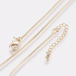 Real 18K Gold Plated Long-Lasting Plated Brass Snake Chain Necklaces, with Lobster Claw Clasp, Nickel Free, Real 18K Gold Plated, 18.1 inch (46cm), 1mm
