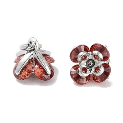 Красный Латунные микро проложить кубического циркония прелести, с целью перехода в кольце, цветок, платина, красные, 7.5x7.5x7.5 мм, отверстие : 1.8 мм