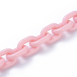 Pink Acrylic Handmade Cable Chains, Oval, Pink, 19x14x4mm, about 39.37 inch(1m)/strand