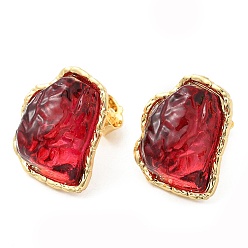Red Rack Plating Brass Stud Earring, Iceberg Melting Shaped Glass Earrings for Women, Long-Lasting Plated, Cadmium Free & Lead Free, Real 18K Gold Plated, Red, 20x16mm