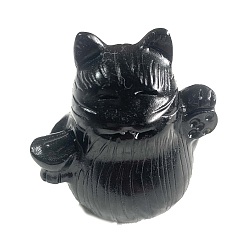 Obsidienne Figurines de chat porte-bonheur sculptées en obsidienne naturelle, guérison, Décorations d'affichage en pierre d'énergie reiki, 60x50x60mm