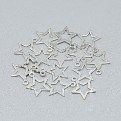 Silver 925 Sterling Silver Charms, Star, Silver, 11.5x10x0.7mm, Hole: 1mm