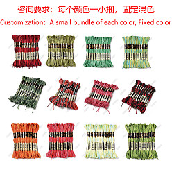 Mixed Color 6-Ply Polyester Embroidery Floss, Cross Stitch Threads, Christmas Color Series, Mixed Color, 0.5~1mm, about 8.75 Yards(8m)/bundle, 12 bundles/set