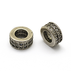 Thai Sterling Silver Plated Brass Micro Pave Grade AAA Cubic Zirconia Beads, Cadmium Free & Nickel Free & Lead Free, Flat Round, Thailand Sterling Silver Plated, 7x3mm, Hole: 4mm