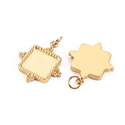 Real 14K Gold Plated 304 Stainless Steel Pendant Cabochon Settings, with Jump Rings, Square, Real 14K Gold Plated, Tray: 8x8mm, 16.5x14x2mm, Jump Ring: 3.8x0.5mm, 2.8mm inner diameter