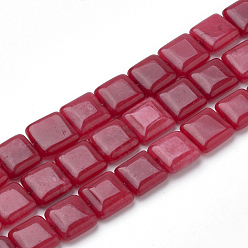 Crimson Natural White Jade Beads Strands, Dyed, Flat Slice Square Beads, Crimson, 10~11x10~11x4mm, Hole: 1mm, about 38pcs/strand, 15.7 inch