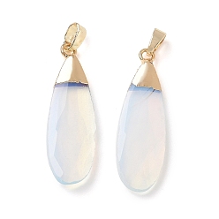 Opalite Opalite Pendants, Faceted Teardrop Charms, with Brass Finding, 31.5~32.5x9.5~10x3.5~4mm, Hole: 5.5x3mm