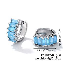 Синий Милые квадратные серьги-кольца из латуни с кубическим цирконием, модные универсальные аксессуары, золотые, синие, 7x14 мм