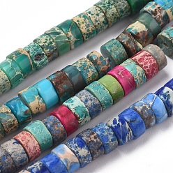 Mixed Color Natural Imperial Jasper Beads Strands, Dyed, Column, Mixed Color, 6~6.5x3~3.5mm, Hole: 1.2mm, about 115pcs/strand, 15.35 inch~15.74 inch(39~40cm)