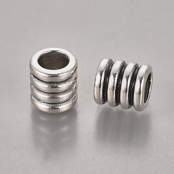 Antique Silver Tibetan Style Alloy Beads, Grooved Beads, Column, Antique Silver, Lead Free & Cadmium Free & Nickel Free, 9.5x9mm, Hole: 6mm
