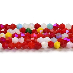 Colorful Opaque Solid Color Imitation Jade Glass Beads Strands, AB Color Plated, Faceted, Bicone, Colorful, 4x4mm, Hole: 0.8mm, about 87~98pcs/strand, 12.76~14.61 inch(32.4~37.1cm)
