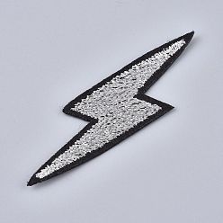 Silver Computerized Embroidery Cloth Iron on/Sew on Patches, Costume Accessories, Lightning, Silver, 71x20x1.5mm