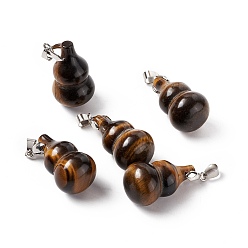 Tiger Eye Natural Tiger Eye Pendants, with Platinum Tone Brass Findings, Gourd Charm, 29.5x18mm, Hole: 6x4mm