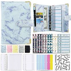 Light Sky Blue Budget Binder with Zipper Envelopes, Including Imitation Leather A6 Blank Binders, Colorful Budget Sheet, Zippered Bag, Word Letter Sticke, for Budgeting Financial Planning, Light Sky Blue, 200x130mm