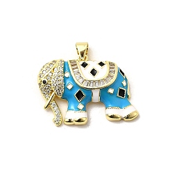 Синий Латунные микро проложить кубического циркония подвески, слон, с эмалью, без свинца и без кадмия, долговечный, стойки покрытие, реальный 18 k позолоченный, синие, 21x28x6 мм, отверстие : 3.5x4 мм