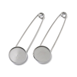 Нержавеющая Сталь Цвет 304 Основание для броши из нержавеющей стали в виде английской булавки, с плоскими круглыми подушечками, цвет нержавеющей стали, 77x21.5x6 мм, отверстие : 5 мм, Размер лотка: 20 мм