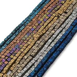 Mixed Color Electroplated Natural Lava Rock Beads Strands, Square, Mixed Color, 4.5x4.5x4.5mm, Hole: 1mm, about 89~91pcs/strand, 16.54''~17.32''(42~44cm)