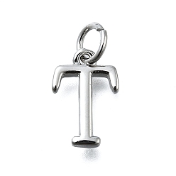 Letter T Латунные подвески, с целью перехода в кольце, долговечный, без свинца и без кадмия, стойки покрытие, платина, Письмо T, 12x8x2 мм, отверстие : 3 мм