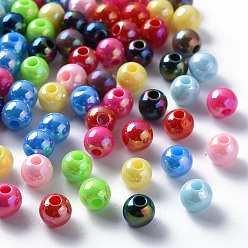 Couleur Mélangete Perles acryliques opaques, de couleur plaquée ab , ronde, couleur mixte, 6x5mm, Trou: 1.8mm, environ4400 pcs / 500 g