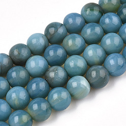 Steel Blue Glass Round Beads Strands, Imitation Stones, Round, Steel Blue, 8~8.5x8mm, Hole: 1mm, about 46~52pcs/strand, 14.17''~15.35''(36~39cm)