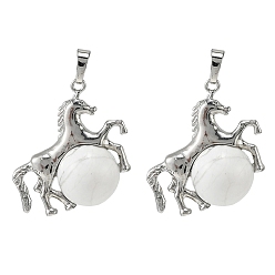 Говлит Природные подвески Говлит, латунная лошадь с подвесками в виде шариков из драгоценных камней, стойки покрытие, платина, 33x35x16 мм, отверстие : 5x8 мм