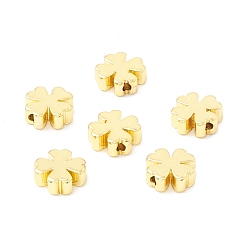 Real 18K Gold Plated Brass Beads, Long-Lasting Plated, Clover, Real 18K Gold Plated, 8x8x3mm, Hole: 1.4mm