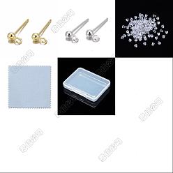 Couleur Mélangete 925 résultats de goujons d'oreille en argent sterling, tiges de boucles d'oreilles avec tampon 925, Écrous d'oreille en plastique et chiffon à polir l'argent en suédine double face, couleur mixte, 14mm, tête: 5x2.5 mm, Trou: 1mm, pin: 0.7 mm
